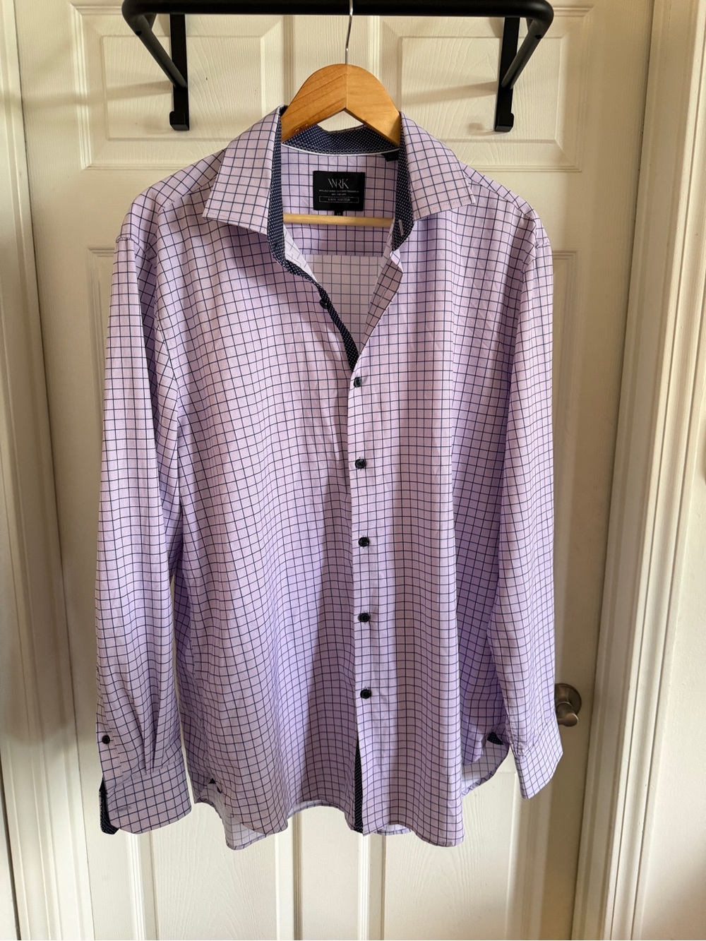 WRK Mens 4-Way Stretch Lavender Grid Dress Shirt Size XL
